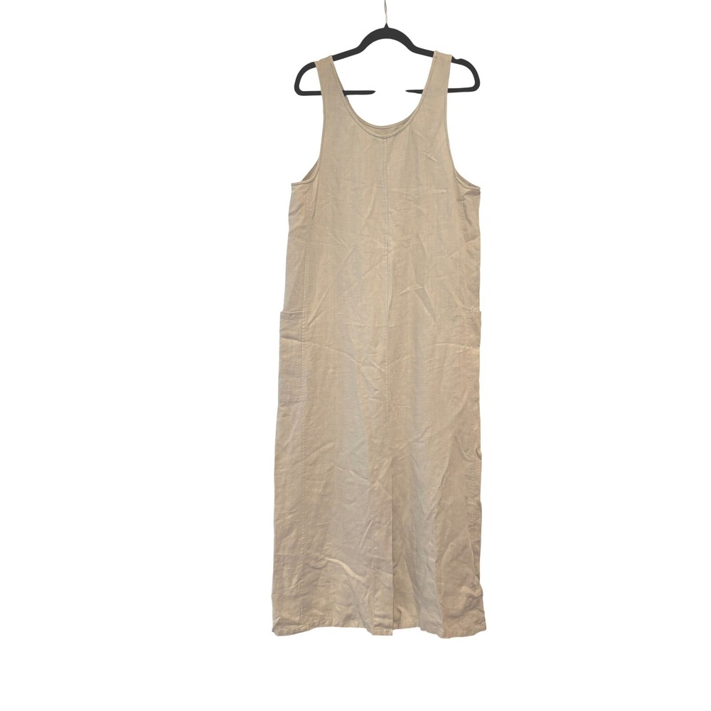 John Paul Richards sz M cream linen sleeveless minimalist maxi dress pockets JJ